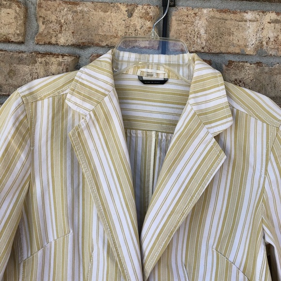 Weekend MaxMara Made In Italy Cotton Yellow Off White Stripped 1 Button Jacket 8 - Picture 3 of 16